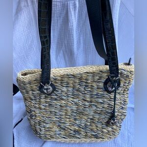 Stylish Woven Tote Bag with Black Accents